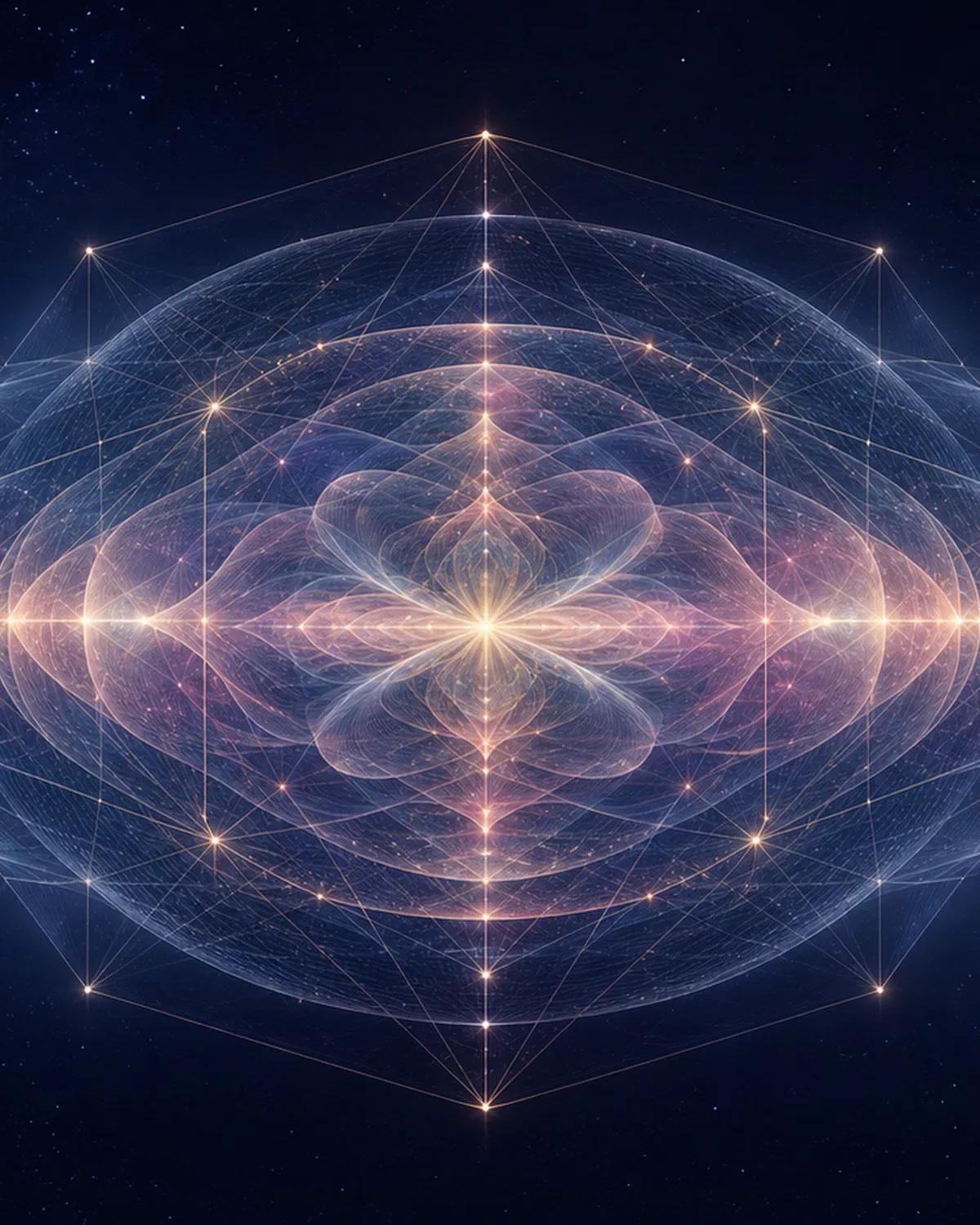 A luminous holographic field unfolds across deep space