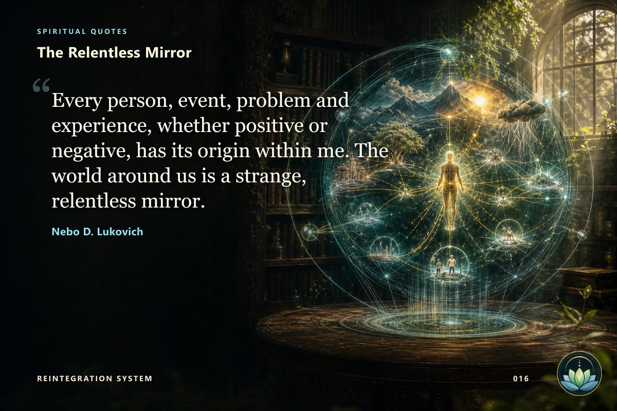 The Relentless Mirror. Every person, event, problem and experience, whether positive or negative, has its origin within me. The world around us is a strange, relentless mirror.